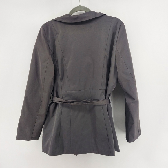 Sandro Studio Short Ruffle Neck Belted Trench Coat XL Charcoal Grey - Picture 6 of 10